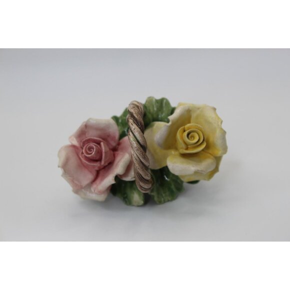 Vintage Capodimonte Porcelain Floral Basket Handcrafted Roses with Crown N Mark - Picture 10 of 10